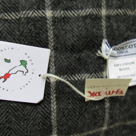 NEW Via Condotti Scarf Wrap Grey White Plaid Virgin Wool Italy,Unisex - Picture 2 of 6
